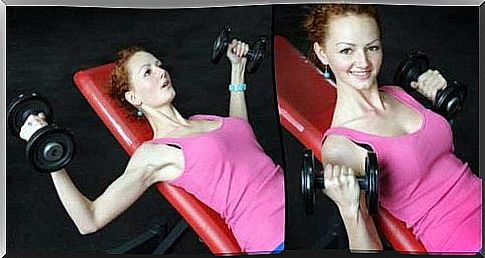 Woman does exercises for a firm chest