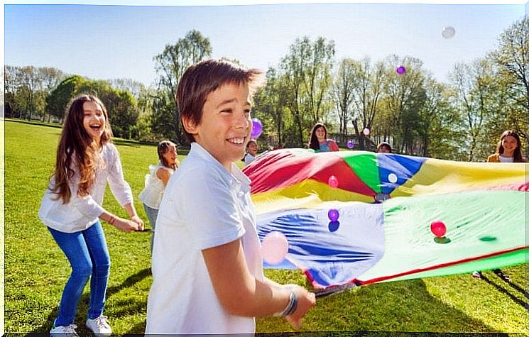 Children play in summer