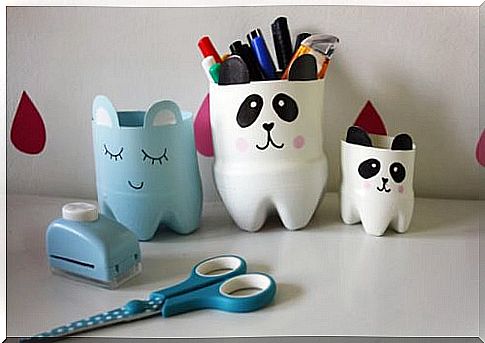 Recycle plastic bottles for pencil holders