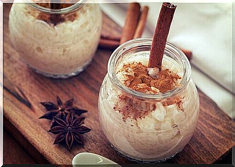 Rice pudding with raisins and cinnamon